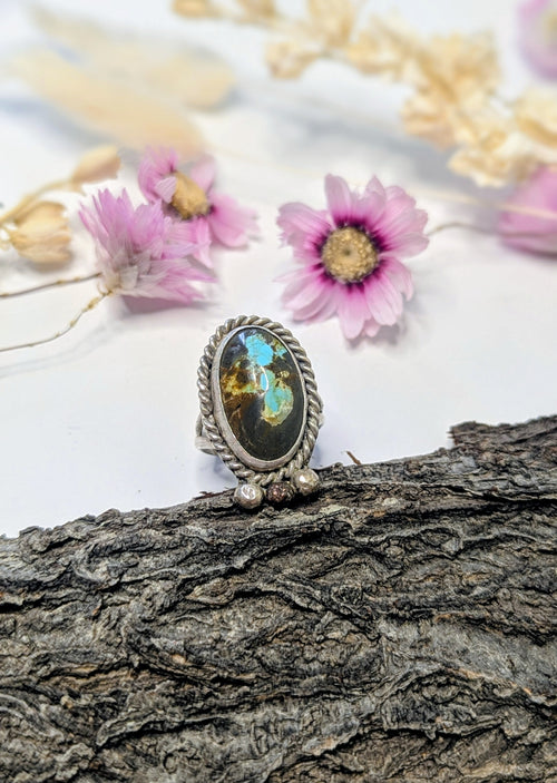 Blue Diamond turquoise ring with silver and copper accents