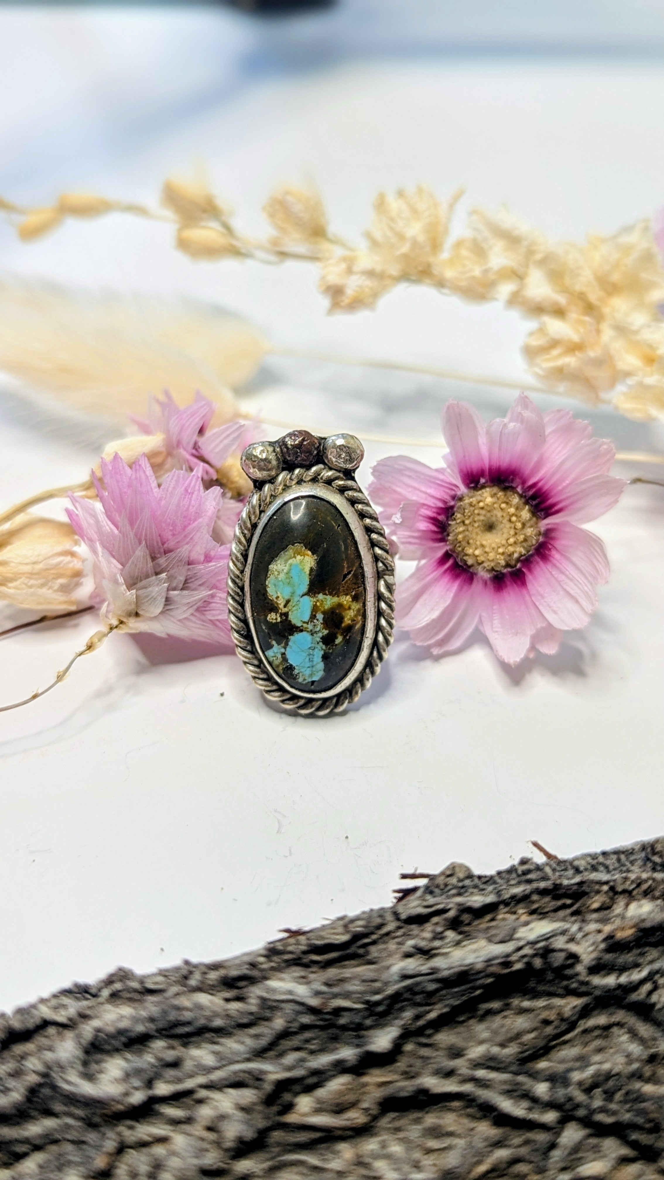 Blue Diamond turquoise ring with silver and copper accents