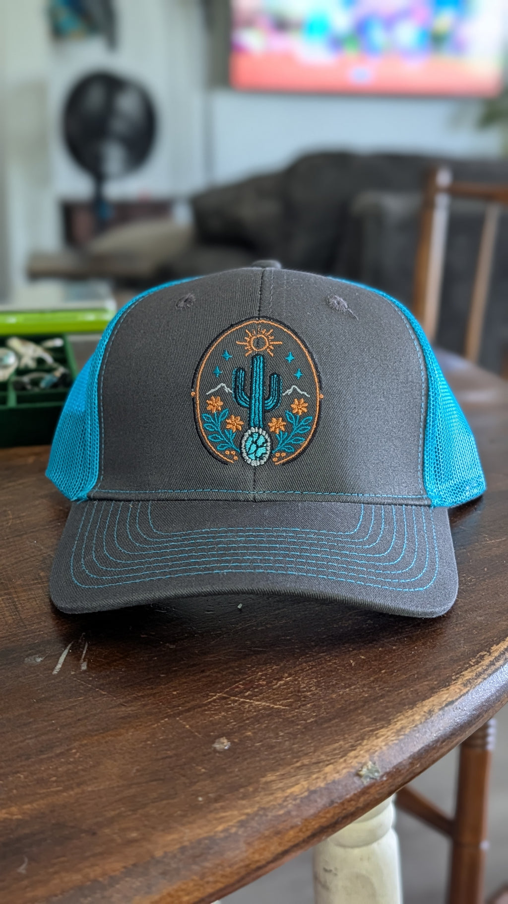 TC Stone & Silver Trucker Hats- turquoise and grey