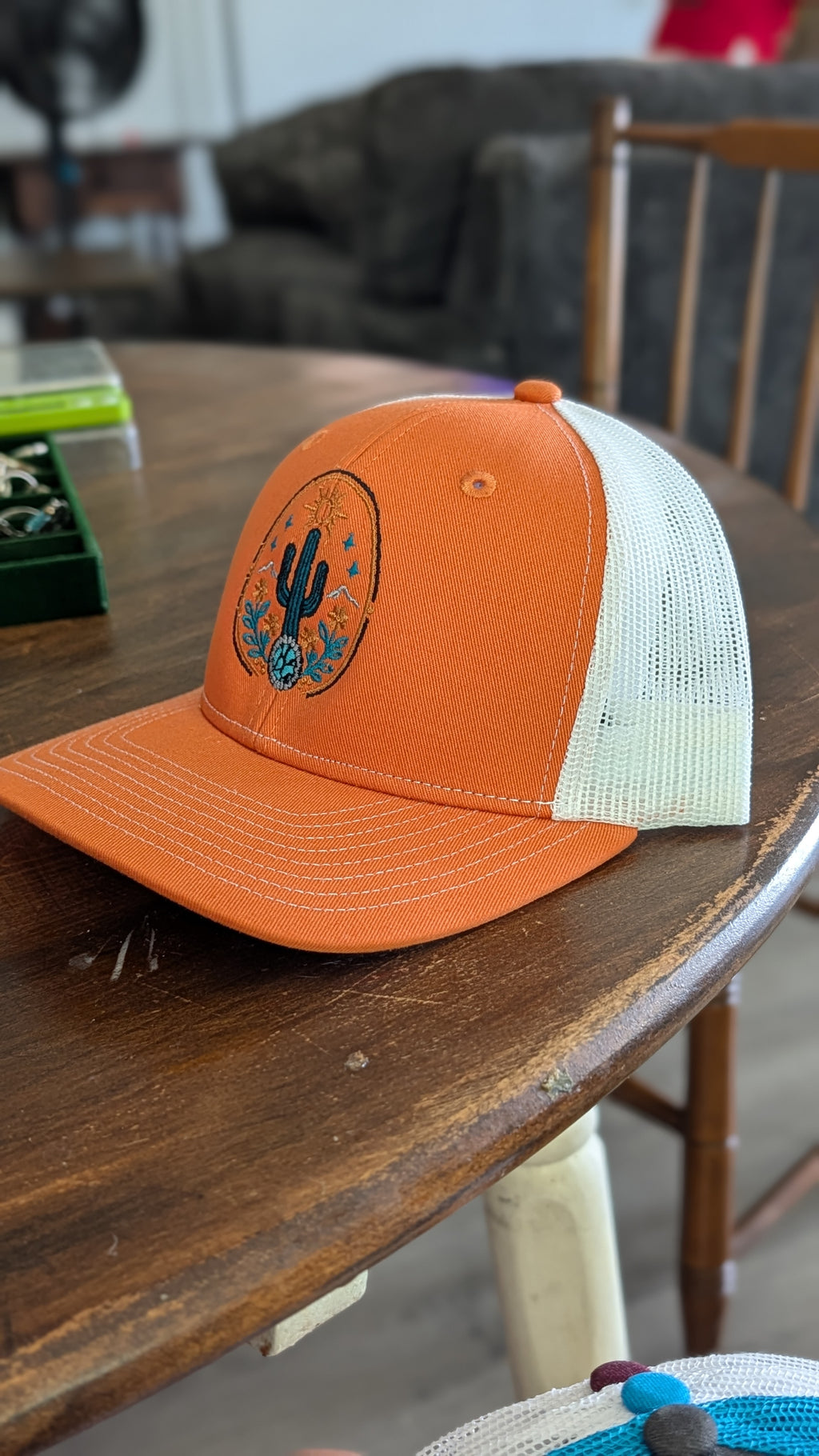 TC Stone & Silver Trucker Hats- orange and white