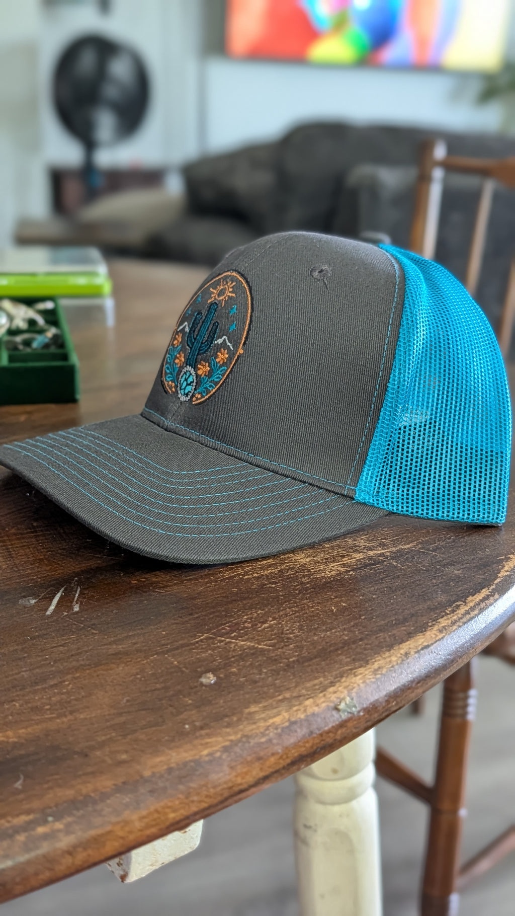 TC Stone & Silver Trucker Hats- turquoise and grey